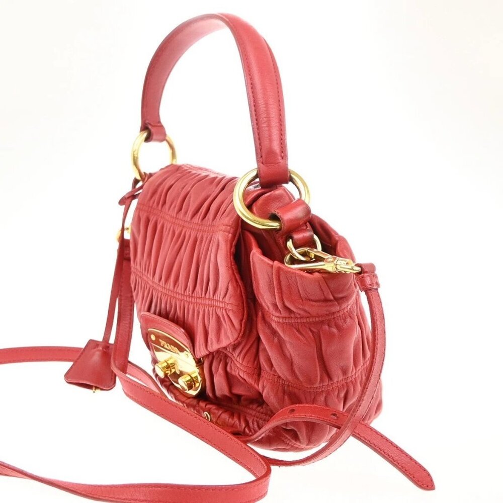 PRADA Logo Shoulder Hand Bag Nappa Leather Red GHW Italy 78CA652 - Picture 2 of 16
